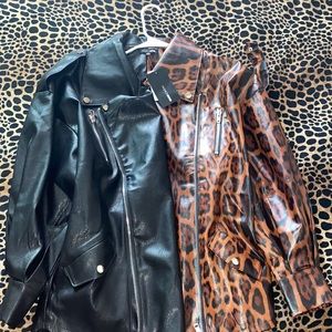 Cheetah / Black faux oversized leather jacket